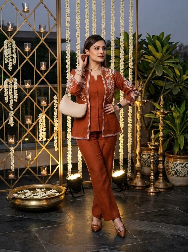 Love at First Look – Embroidered Cotton Jacket Style Co-ord Set