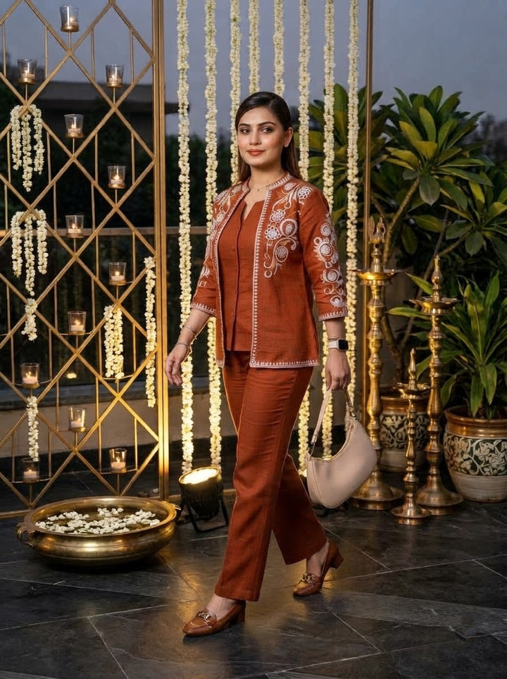 Love at First Look – Embroidered Cotton Jacket Style Co-ord Set