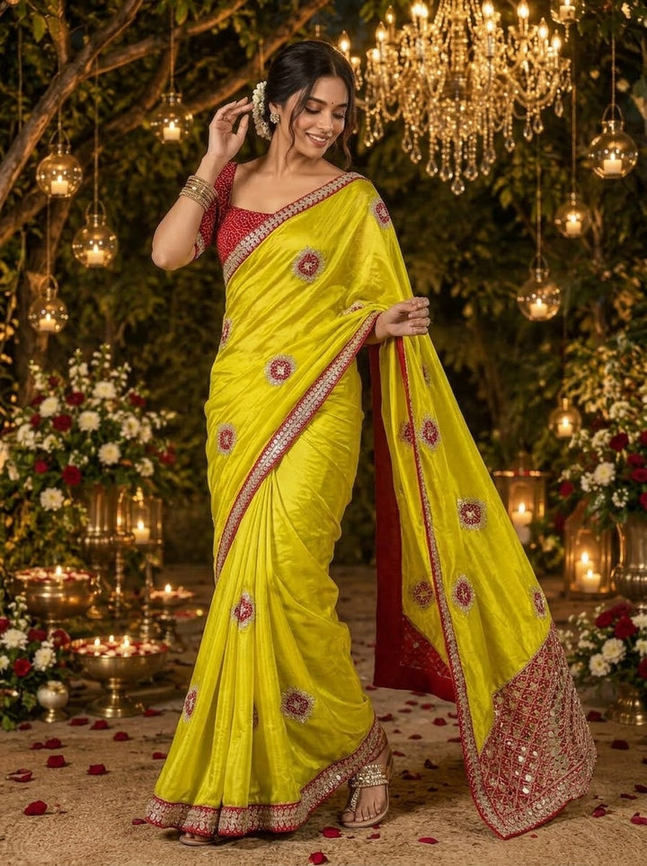 The Celebration Queen – Chinnon Silk Saree with Gota Patti Work