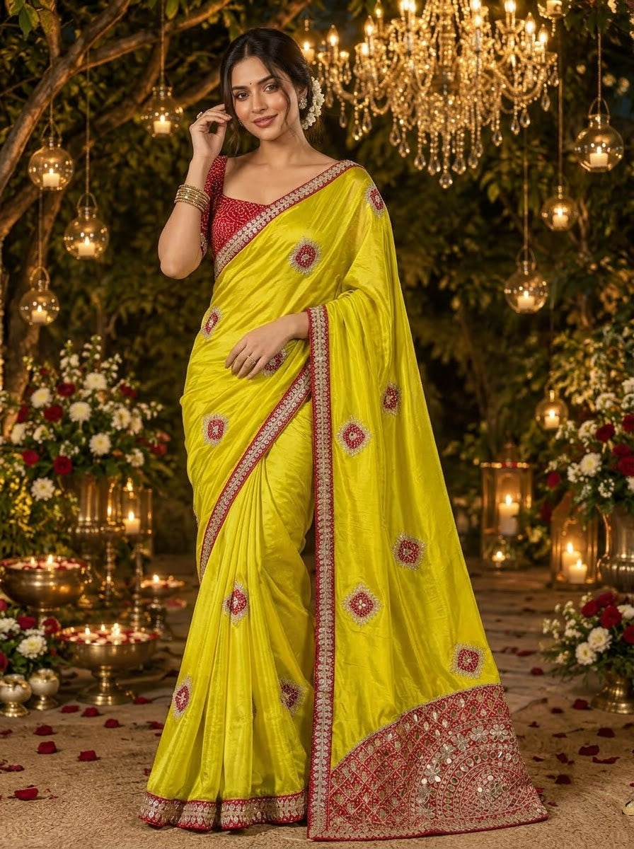 The Celebration Queen – Chinnon Silk Saree with Gota Patti Work