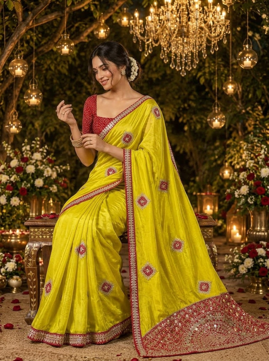 The Celebration Queen – Chinnon Silk Saree with Gota Patti Work