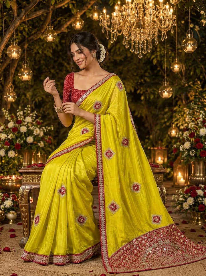 The Celebration Queen – Chinnon Silk Saree with Gota Patti Work