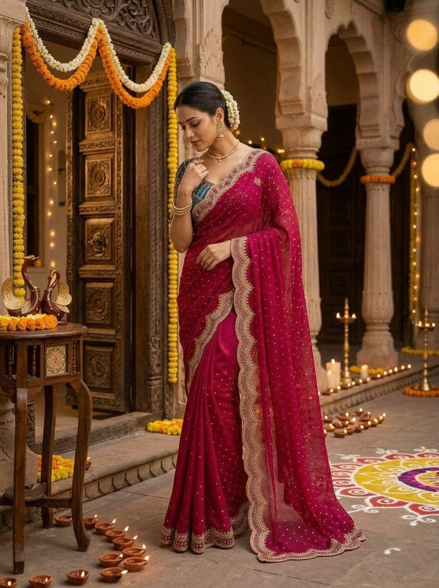 All That Glitters – Sequin & Zari Embroidered Frendy Satin Silk Saree