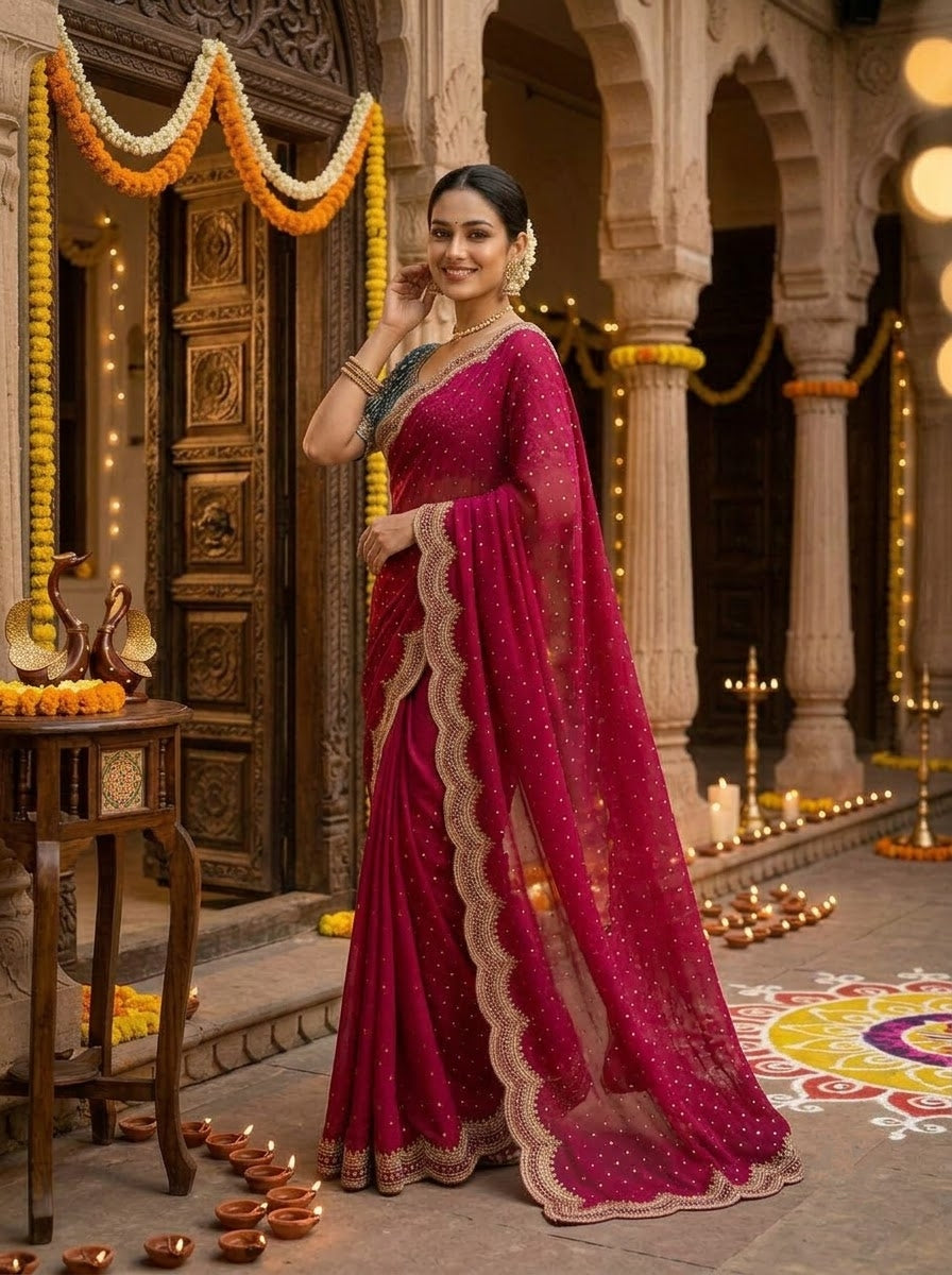 All That Glitters – Sequin & Zari Embroidered Frendy Satin Silk Saree