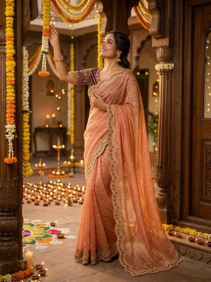 All That Glitters – Sequin & Zari Embroidered Frendy Satin Silk Saree