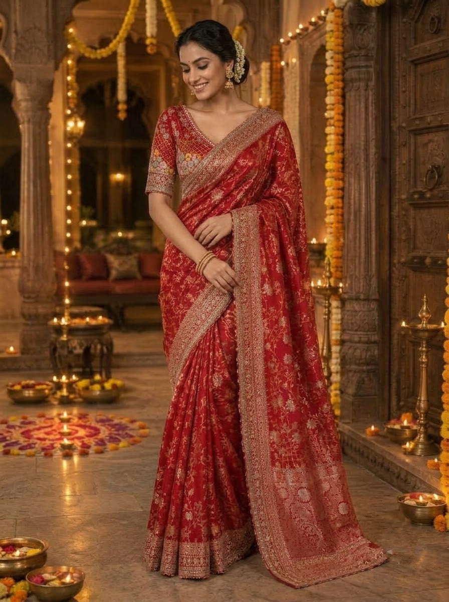 The Beautiful Exception – Banarasi Jacquard Silk Saree with Sequin & Dori Embroidery Work