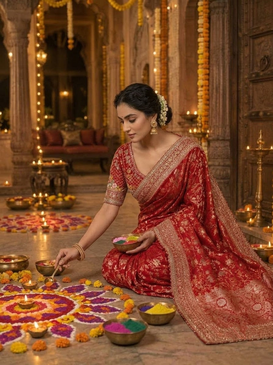 The Beautiful Exception – Banarasi Jacquard Silk Saree with Sequin & Dori Embroidery Work