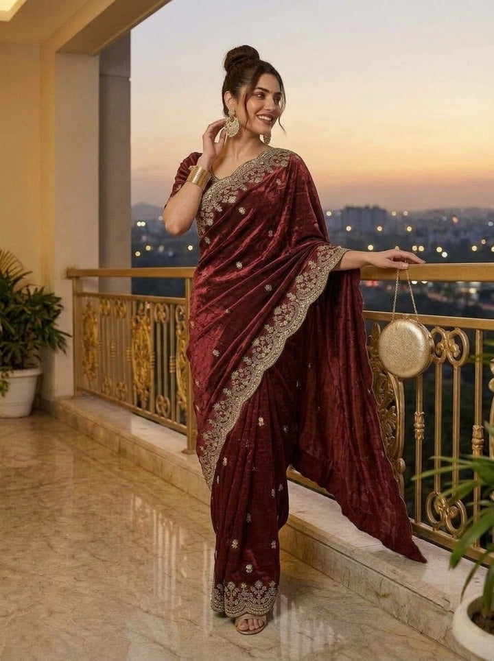 Glam Theory – Fancy Silk Saree with Sequin & Zari Embroidered