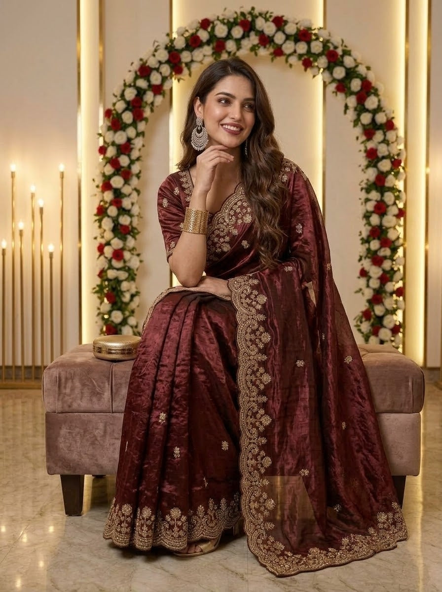 Glam Theory – Fancy Silk Saree with Sequin & Zari Embroidered