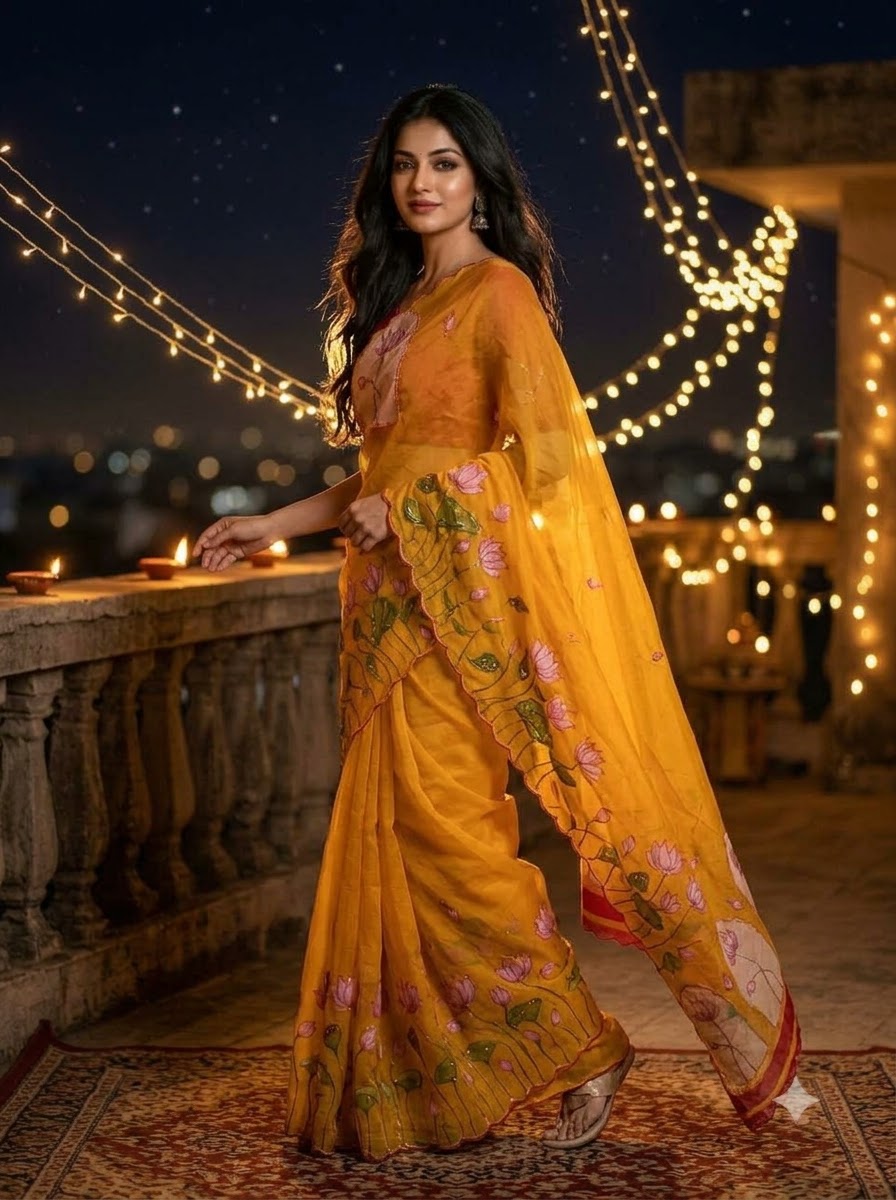 Midnight Spark– Digital Floral Print Katdana Saree