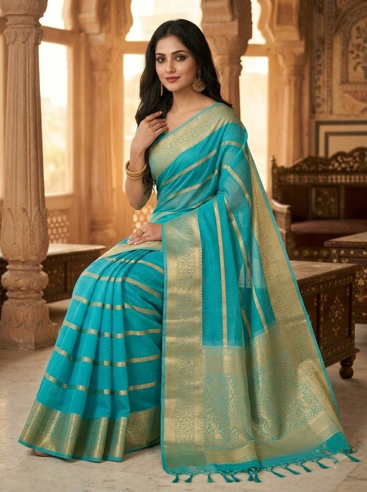 Blue Banarasi Organza Saree