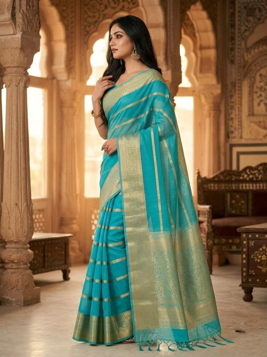 Blue Banarasi Organza Saree