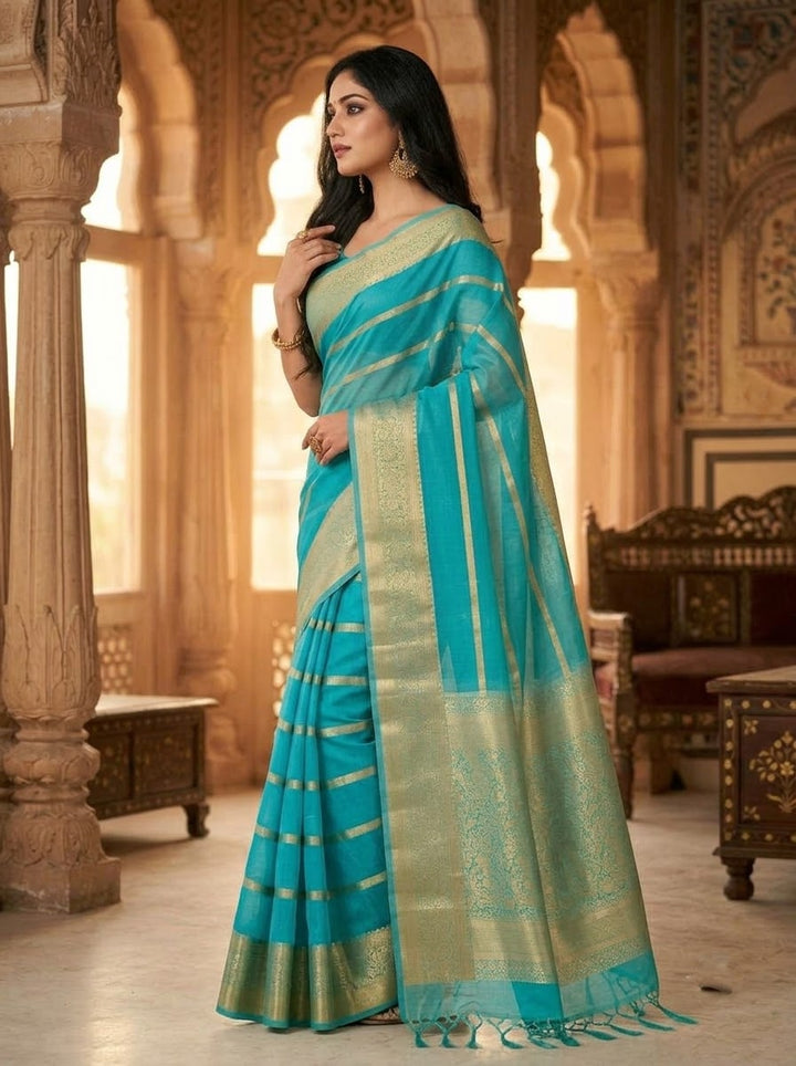Blue Banarasi Organza Saree