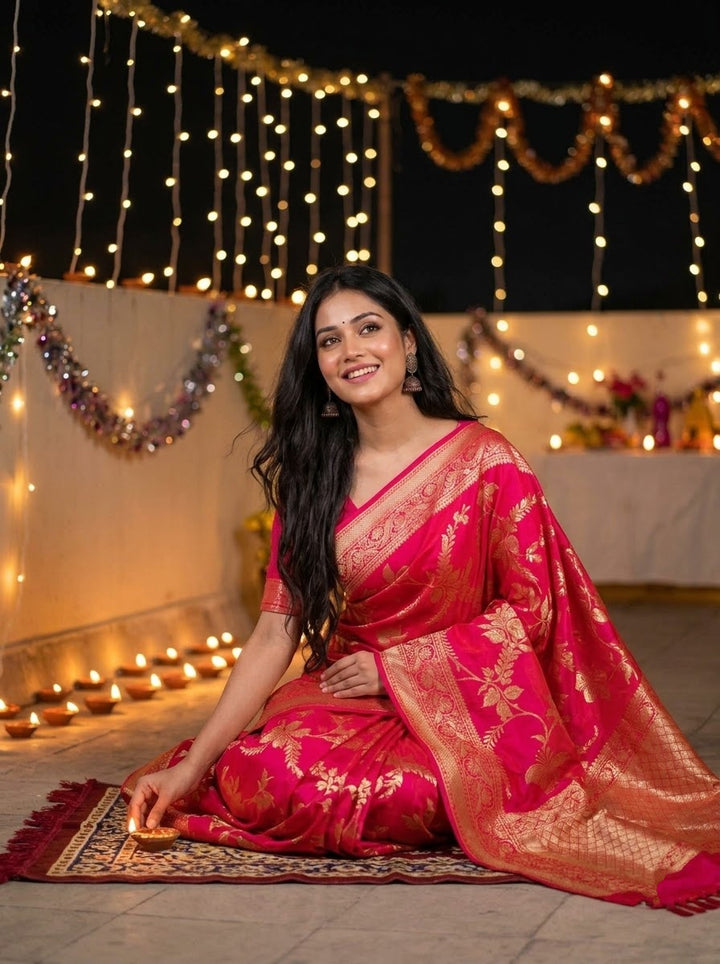 Red Chandini Banarasi Silk Saree