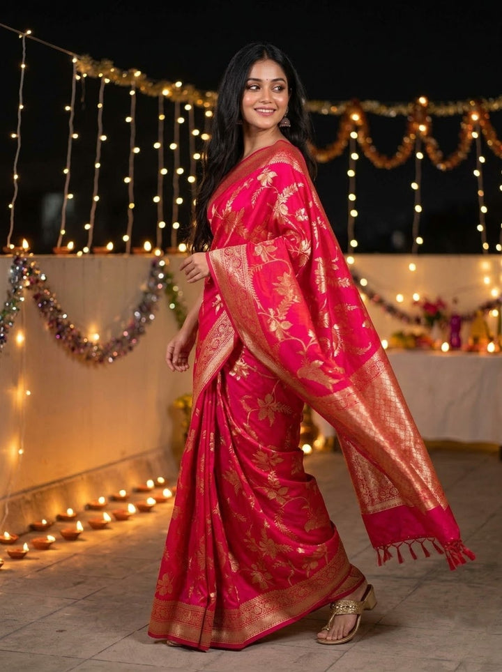 Red Chandini Banarasi Silk Saree