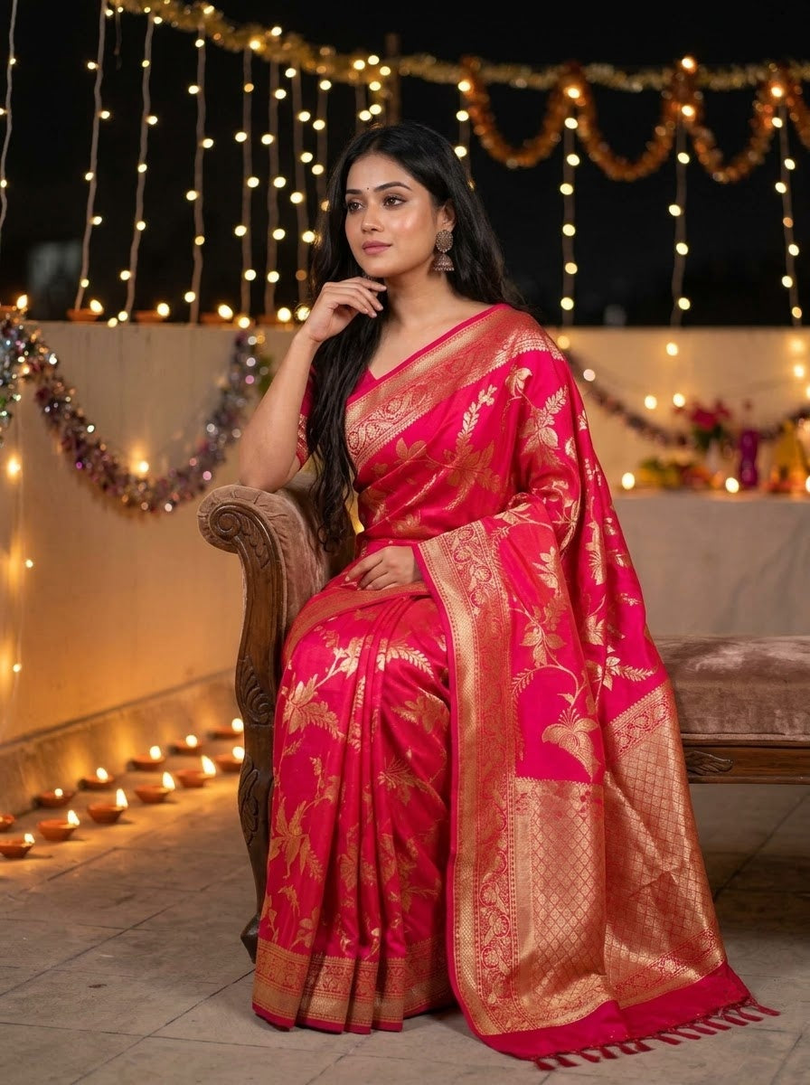 Red Chandini Banarasi Silk Saree