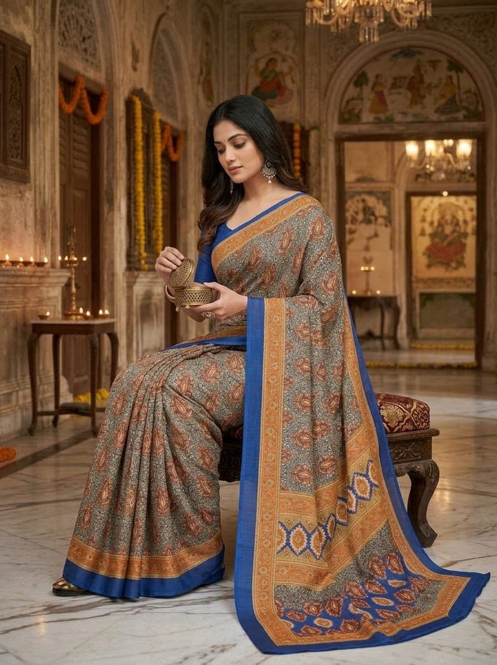 Fancy Silk Saree With Pashmina Print