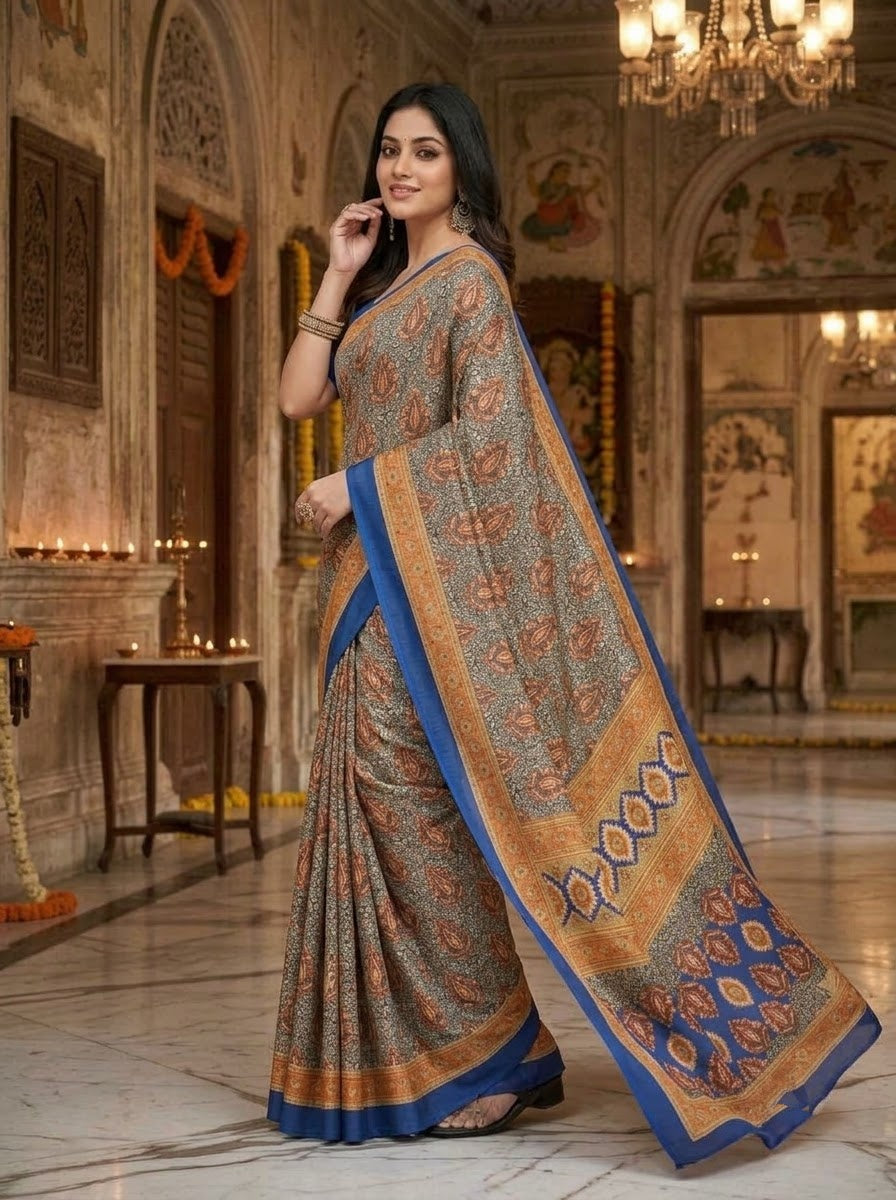 Fancy Silk Saree With Pashmina Print