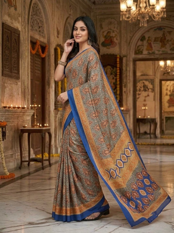 Fancy Silk Saree With Pashmina Print