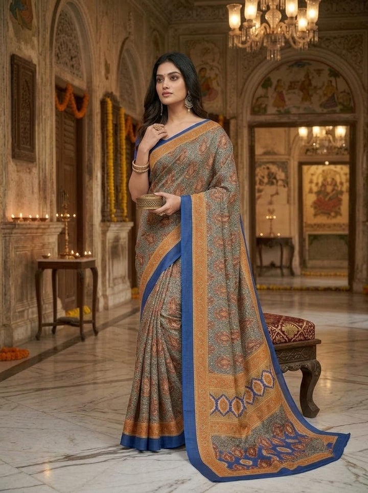 Fancy Silk Saree With Pashmina Print