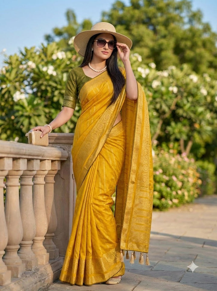Evelyn in Gold Georgette Silk Saree