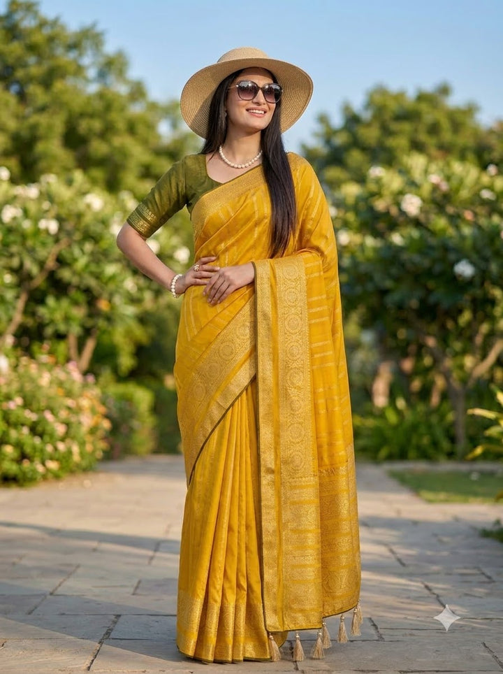 Evelyn in Gold Georgette Silk Saree