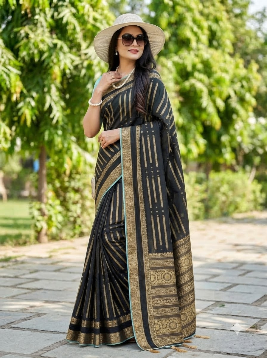 Evelyn in Gold Georgette Silk Saree