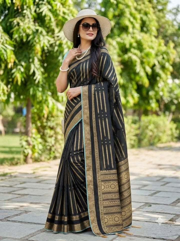 Evelyn in Gold Georgette Silk Saree
