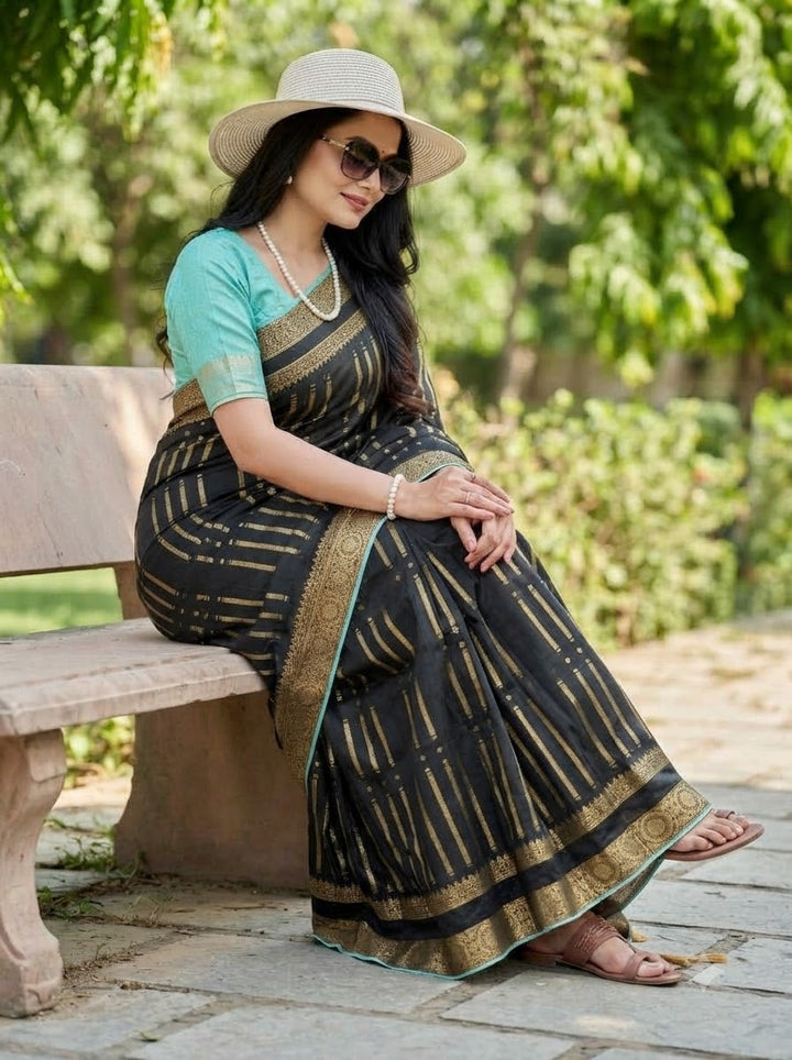Evelyn in Gold Georgette Silk Saree