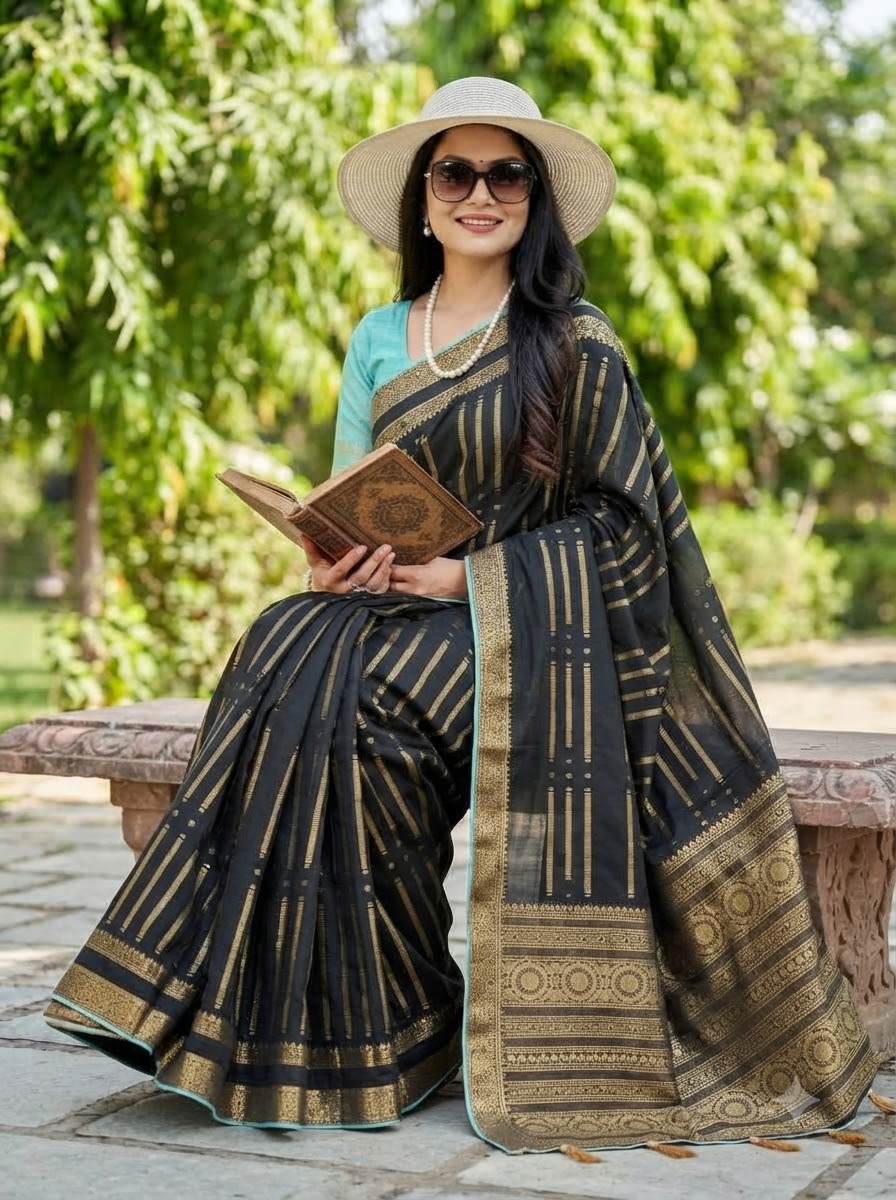 Evelyn in Gold Georgette Silk Saree