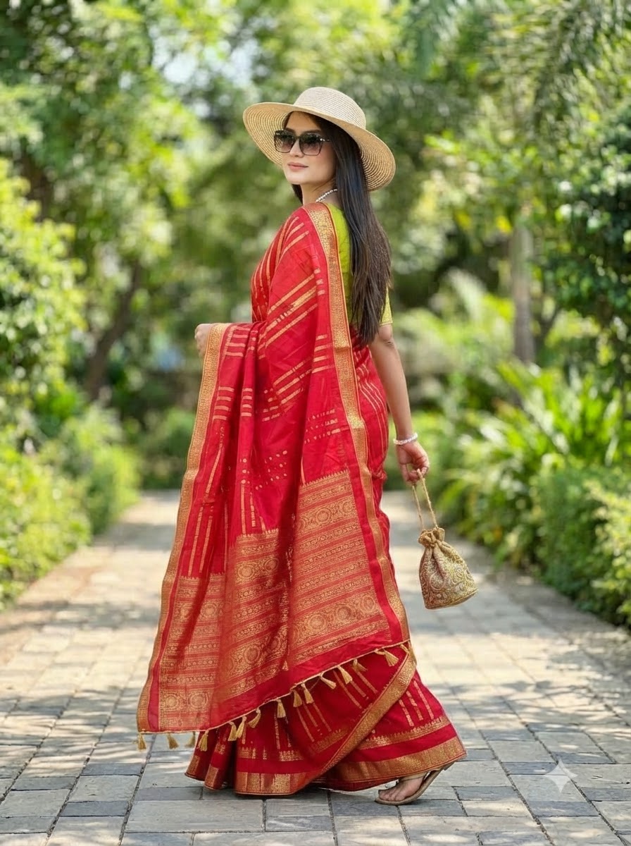Evelyn in Gold Georgette Silk Saree