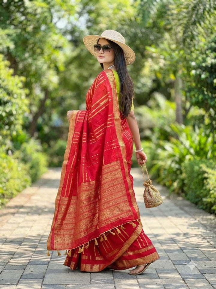 Evelyn in Gold Georgette Silk Saree