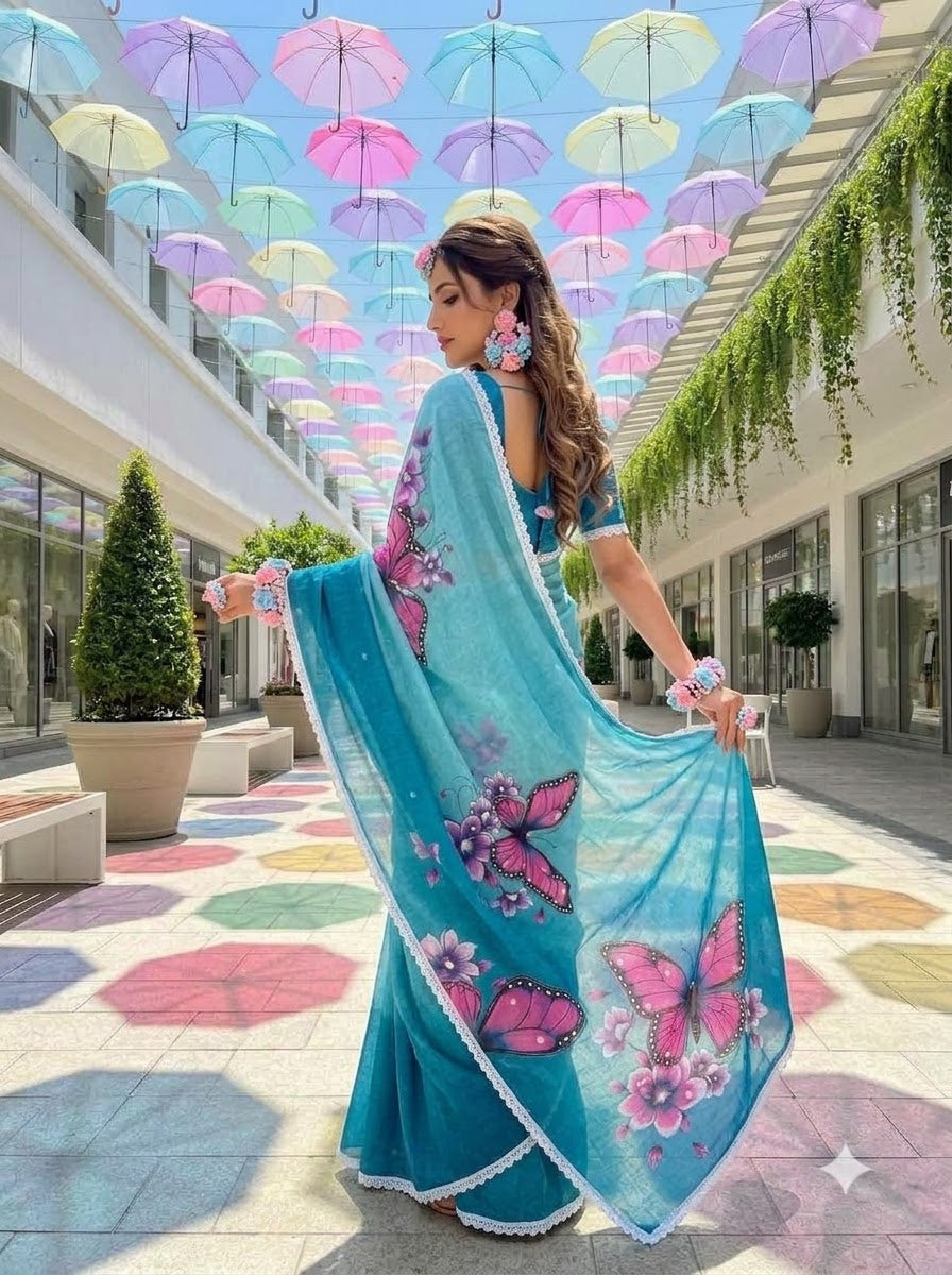 🦋 The Magic She Wears – Soft Linen Saree