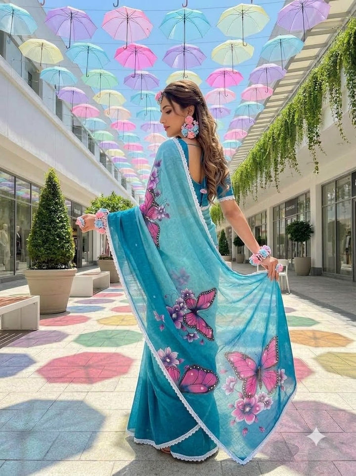 🦋 The Magic She Wears – Soft Linen Saree