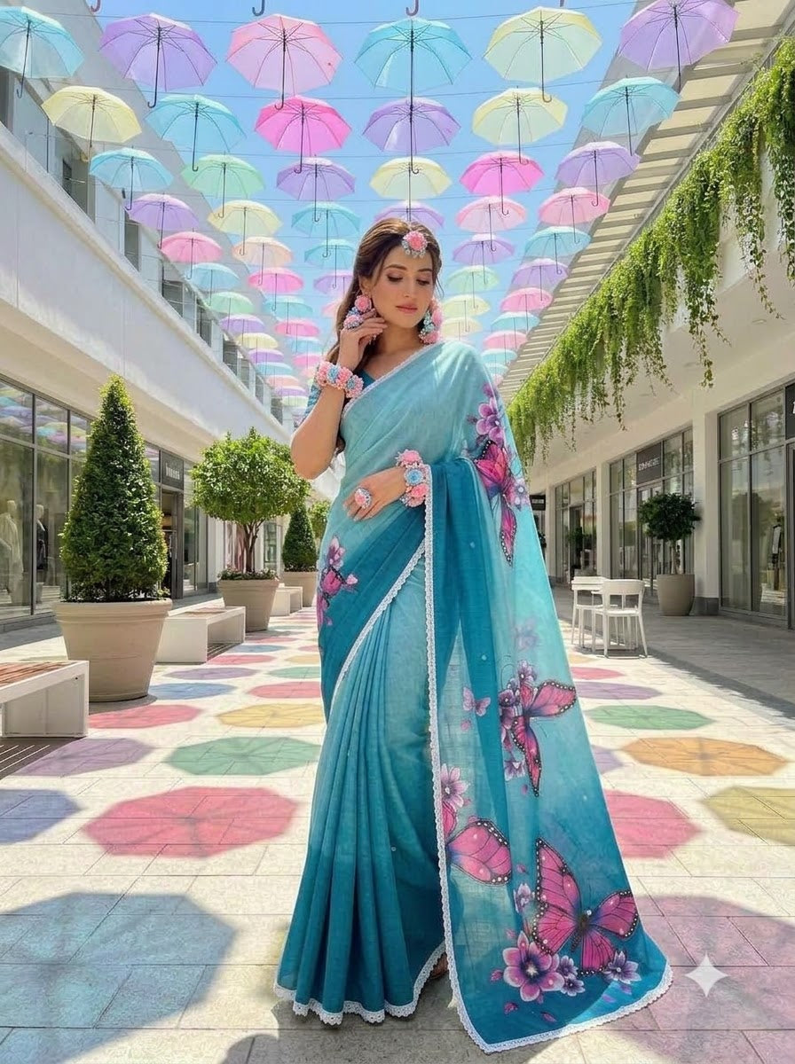 🦋 The Magic She Wears – Soft Linen Saree