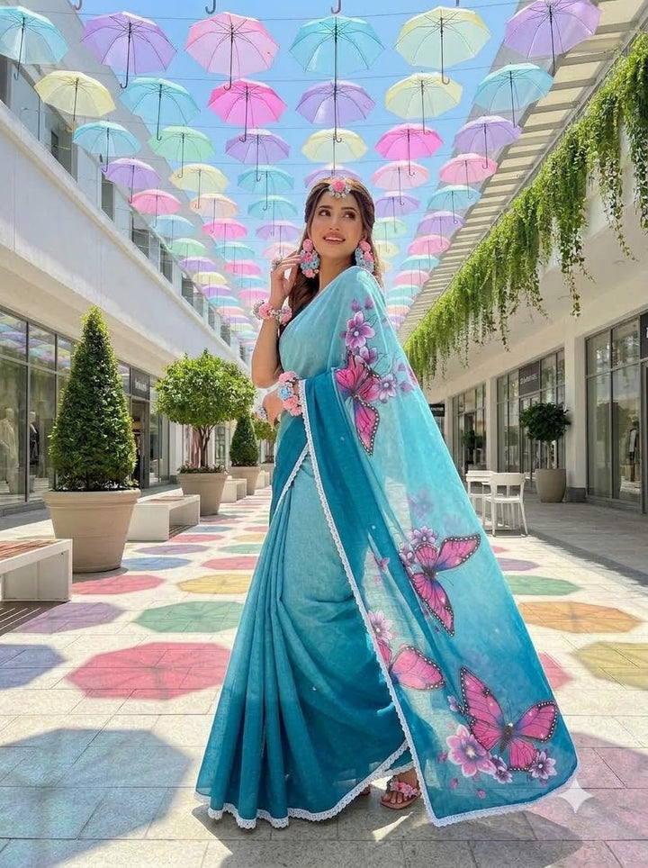 🦋 The Magic She Wears – Soft Linen Saree