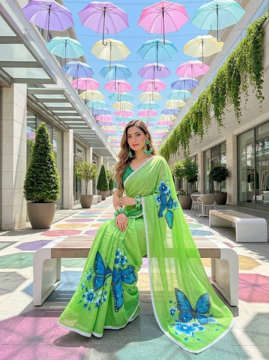 🦋 The Magic She Wears – Soft Linen Saree