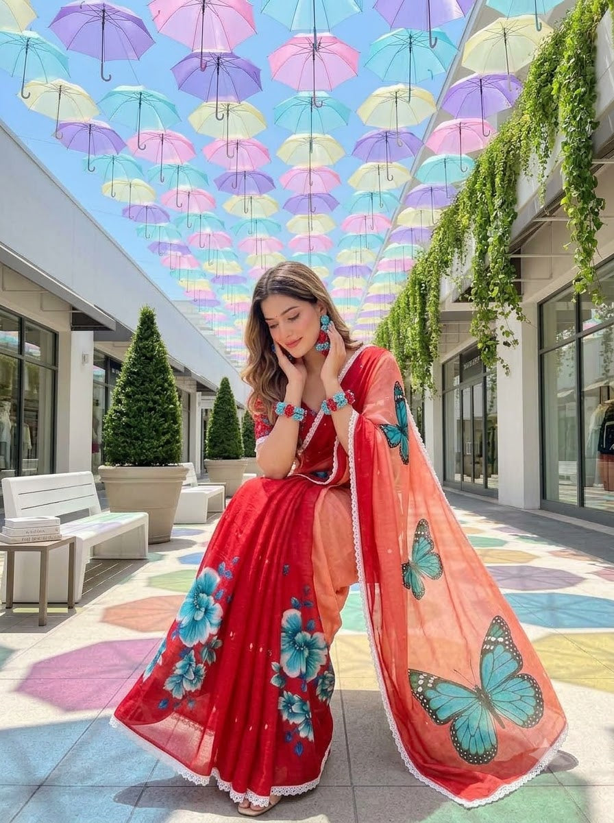 🦋 The Magic She Wears – Soft Linen Saree