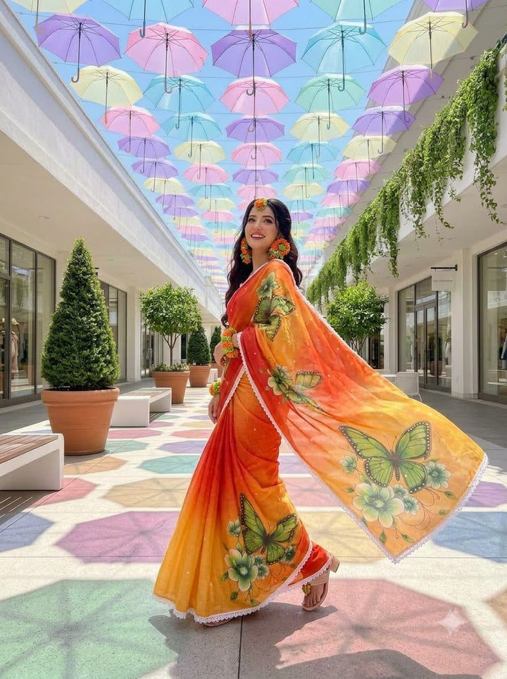 🦋 The Magic She Wears – Soft Linen Saree