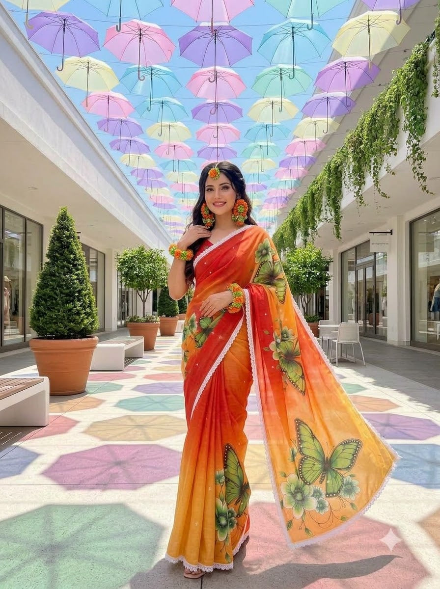 🦋 The Magic She Wears – Soft Linen Saree