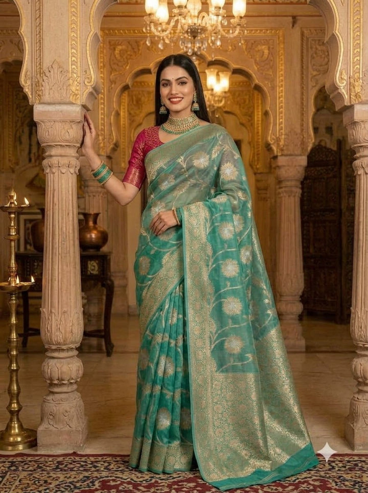 Ocean Heart Organza Silk Saree
