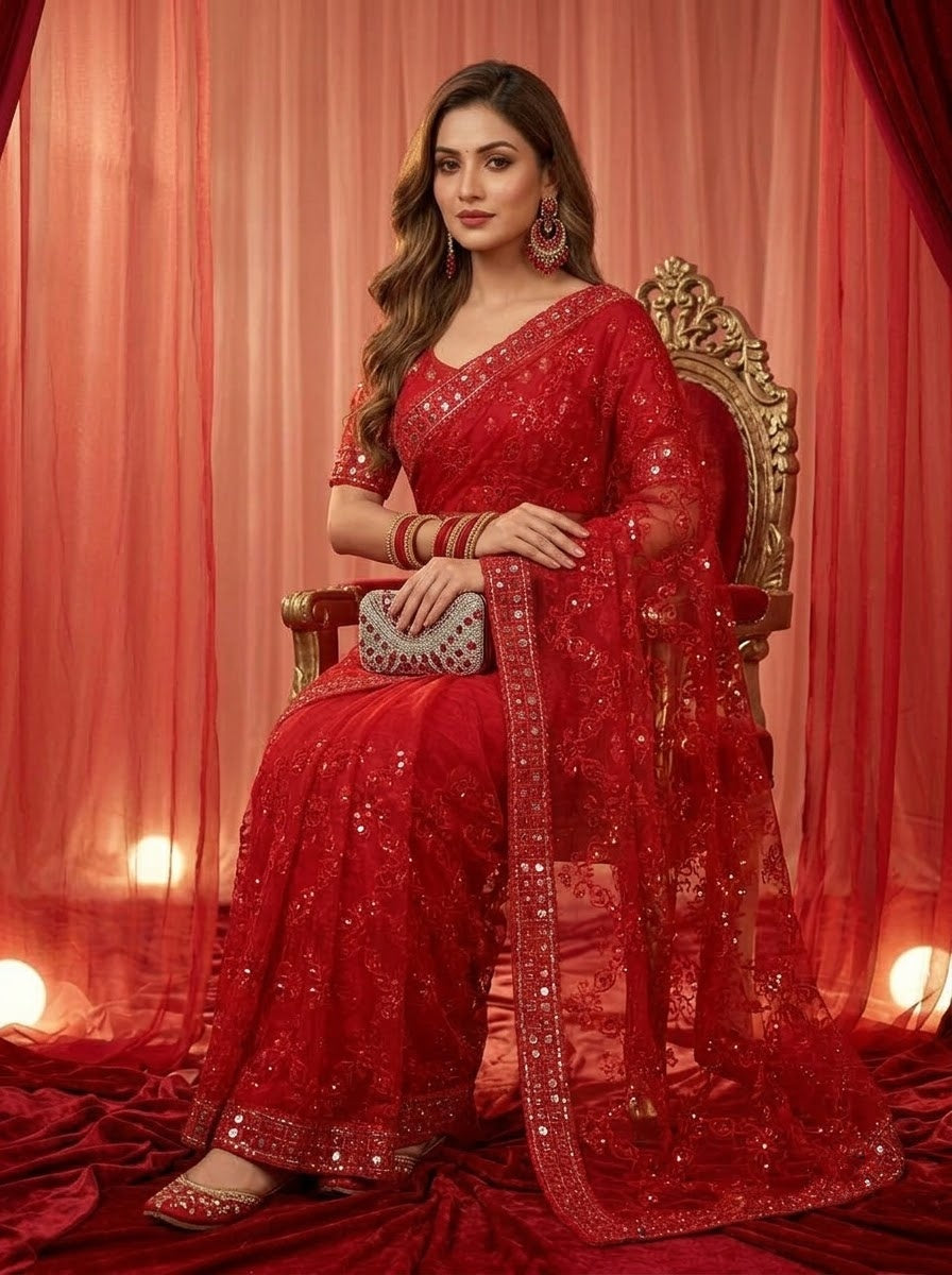 Red Bell Model Inspired Organza Saree