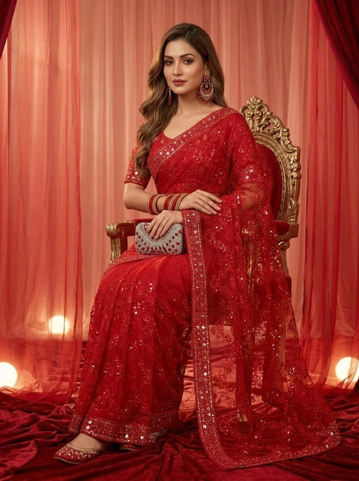 Red Bell Model Inspired Organza Saree