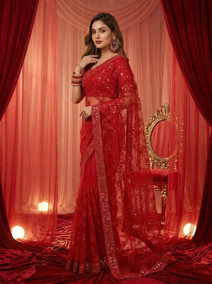 Red Bell Model Inspired Organza Saree