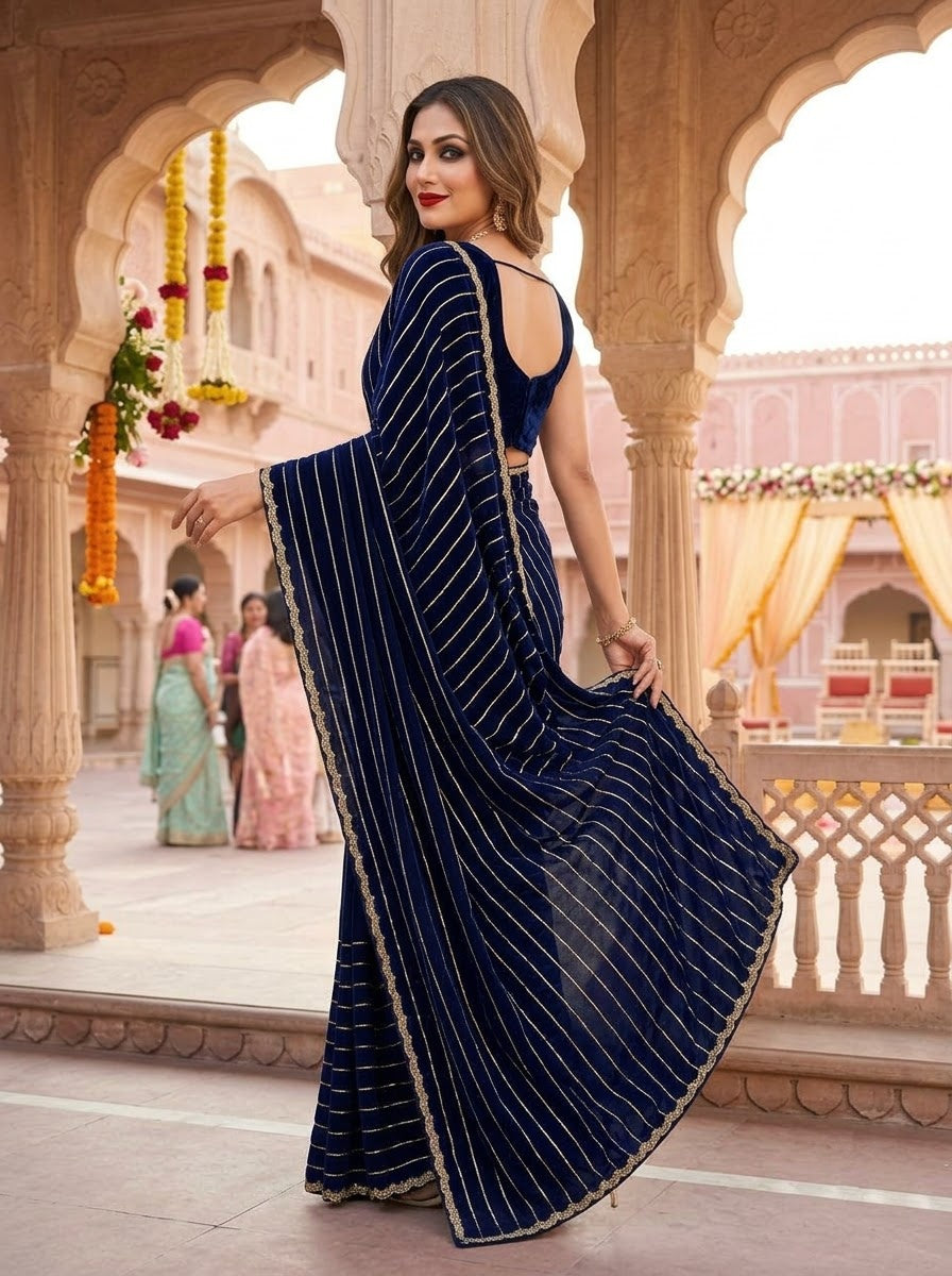 Last Of the Stars - Navy Blue Designer Saree