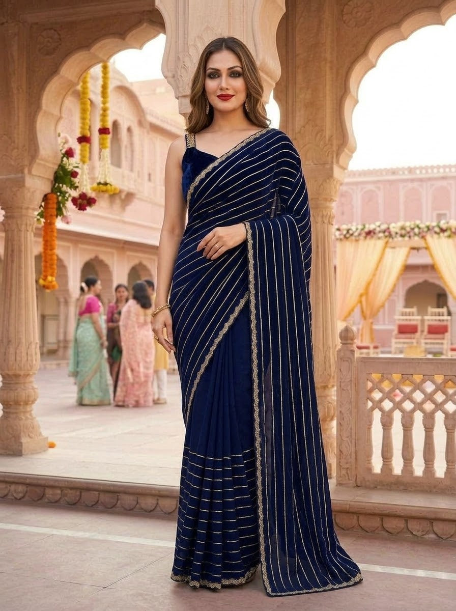 Last Of the Stars - Navy Blue Designer Saree