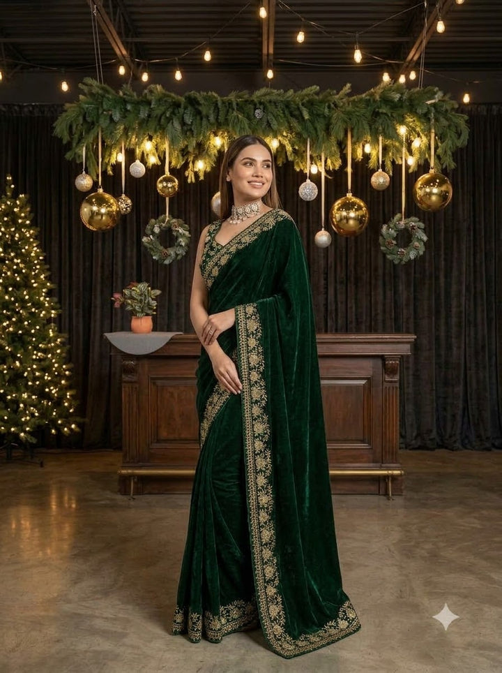 Silence of Luxury Viscose Velvet Sequin Embroidered Saree
