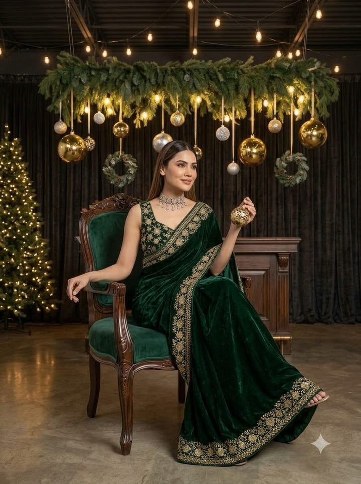 Silence of Luxury Viscose Velvet Sequin Embroidered Saree