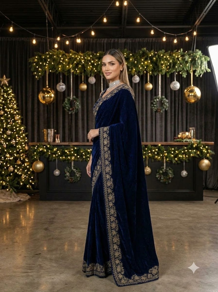 Silence of Luxury Viscose Velvet Sequin Embroidered Saree