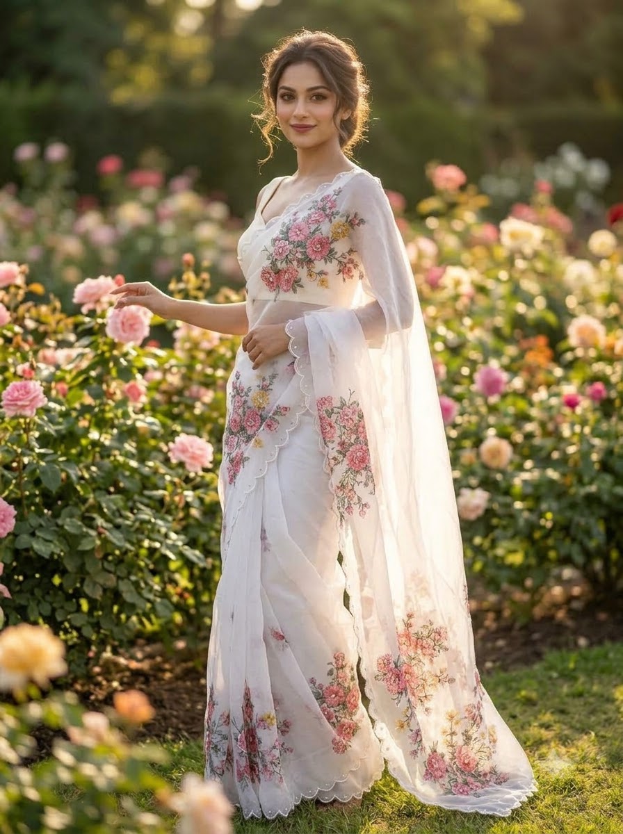 Jasmine Serenity Tebby Silk Saree with Sequin &  Print Work